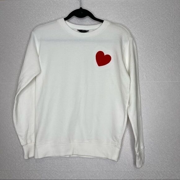 J. Crew Heart Appliqué Crew Neck White Sweatshirt XXS - Picture 2 of 6